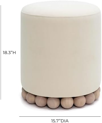 First of a Kind Ottoman Foot Rest - Cream Plywood Round Ottoman Stool with Solid Wood Spherical Orbs - 15.7" W x 15.7" D x 18.3" H - Handmade, Easy Clean, 330 lbs Weight Capacity