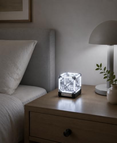 Infinity Mirror Cube Lamp with Display Case, Cool White 6000K | Tesseract Abyss Light, USB-C Rechargeable, Touch Dimmable LED Desk Decor for Gaming Room, Bedroom & Shelf