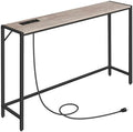 MAHANCRIS Narrow Console Table, 43.7" Sofa Table with Outlets, Greige