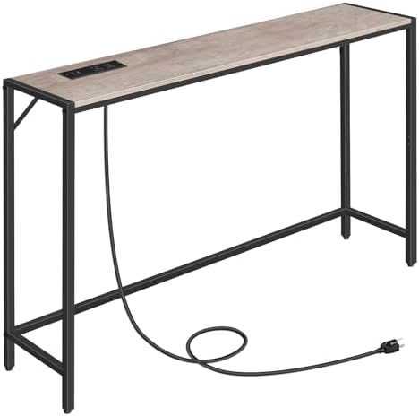 MAHANCRIS Narrow Console Table, 43.7" Sofa Table with Outlets, Greige