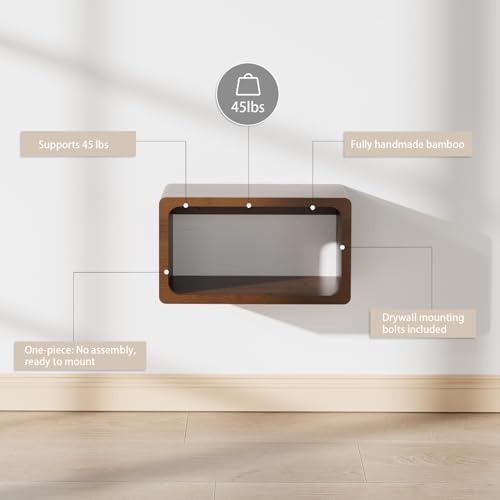 Bamboo Floating Nightstand with Storage Drawer and Modern Open Shelf Cubby，Bedroom, Living Room, Kitchen, Tool Room for use.