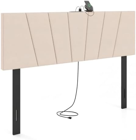 KOMFOTT Upholstered Full & Queen Headboard with Charging Station, Beige