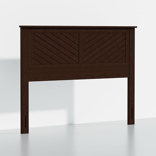 ComfIQ Serene Wood Panel Headboard with Chevron Scoring, Queen, Walnut