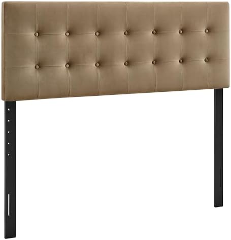 Modway Emily Full Size Performance Velvet Headboard in Taupe - Stain-Resistant Velvet Upholstery with Button Tufting and 7 Adjustable Height Positions