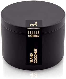 Lulu Candles | Island Coconut Scented Candle | Smells Like a Tropical Vacation | Luxury Scented Soy Tin Candle | Hand Poured in The USA | Highly Scented & Long Lasting (8 Oz. Tin)
