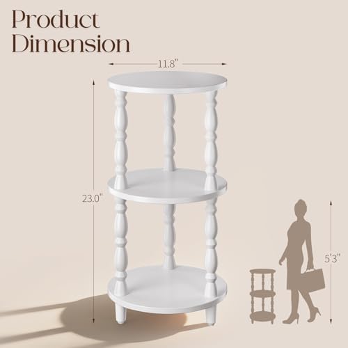 Yoobure Small Round Side Table - 3-Tier End Table with Storage Shelf, Narrow Bedside Table Nightstand for Bedroom, Accent End Tables Living Room, Wood Side Tables for Small Spaces, Office, White