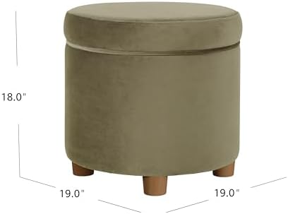 HomePop Home Decor | Upholstered Round Storage Ottoman | Ottoman with Storage for Living Room & Bedroom, Light Sage Green Velvet Large