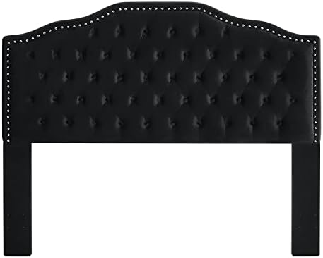 24KF Upholstered Button Tufted Queen Size Full Size Headboard with Nailhead Trim, Soft Velvet Fabric Headboard Queen/Full Size Headboad-Black