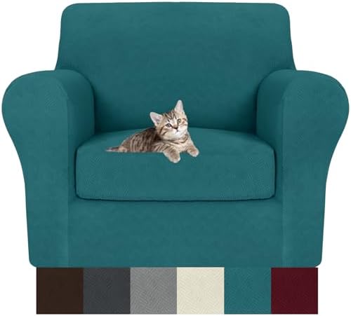 MAXIJIN 2 Piece Chair Covers Chair Slipcover with Arms, Sofa Chair Cover for Living Room Armchair Cover, Stretch Pet Dog Slip Cover for A Chair with 1 Cushion (31"-46", Teal)