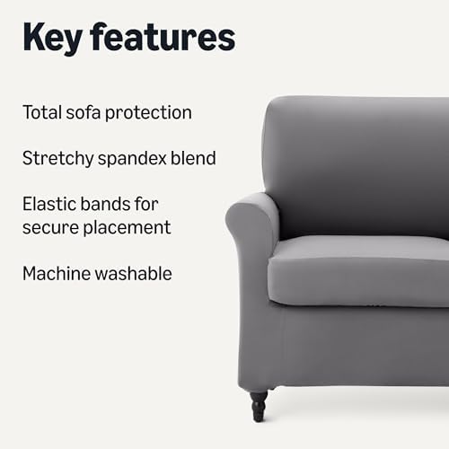 Amazon Basics Stretch Spandex Sofa Slipcover with Elastic Bottom, Three-Seat Sofa, Large, Dark Gray