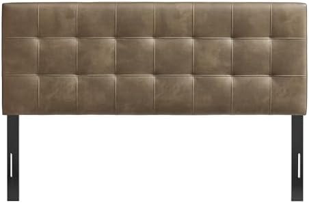 Modway Lily Faux Leather King Size Headboard with Biscuit Tufting in Mushroom - Vegan Leather Upholstery with Padded Design and 5 Height-Adjustable Mounts