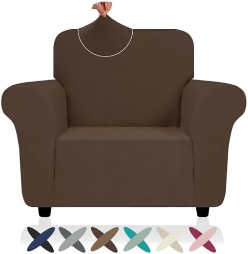 ZNSAYOTX Chair Cover with Arms (30"-47"), New Striped Sofa Chair Covers for Living Room, Dogs Pet Friendly Anti-Slip Chair Protector Spandex Armchair Slipcovers (Coffee, Chair)