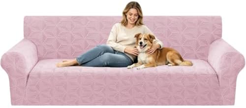 ZNSAYOTX Stretch Couch Cover, 1 Piece Oversized Sofa Covers for 3 Cushion Couch, Jacquard Sofa Slipcovers with Elastic Bottom Thickened Furniture Protector for Dog Cat Pet (X-Large, Dusty Pink)