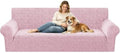 ZNSAYOTX Stretch Couch Cover, 1 Piece Oversized Sofa Covers for 3 Cushion Couch, Jacquard Sofa Slipcovers with Elastic Bottom Thickened Furniture Protector for Dog Cat Pet (X-Large, Dusty Pink)
