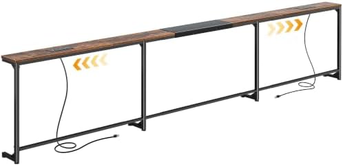 Huuger 110.2-133.8'' Extendable Behind Couch Table with Outlets, Rustic Brown