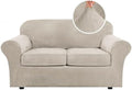 H.VERSAILTEX Real Velvet Plush 3 Piece Stretch Sofa Covers Couch Covers for 2 Cushion Couch Loveseat Covers Width Up to 72 Inch Feature Thick Soft Stay in Place (Medium Sofa, French Oak)