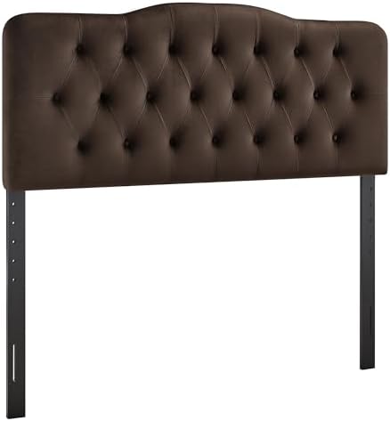 Modway Annabel Performance Velvet Adjustable Full Headboard in Chocolate Brown - Stain-Resistant Padded Headboard Only with Diamond Button Tufting and 7 Height-Adjustable Positions