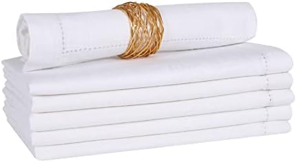Lightnpro White Hemstitched Cotton Napkins, 18x18 Inch, Set of 6