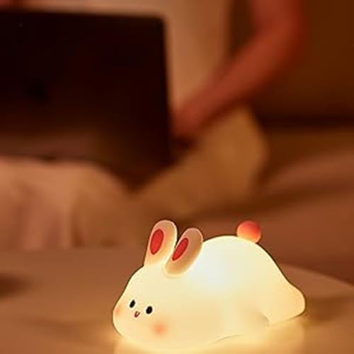 Cute Big Face Bunny Night Light Silicone, Bunny Decor Atmosphere Night Lamp for Kids Room, Baby Nursing Bedside Touch Lamp, Rechargeable and Dimmable,Cute Baby Night Light.