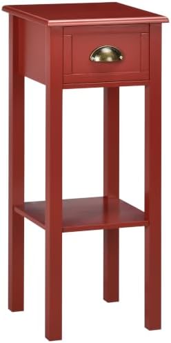 HOMCOM Narrow End Table with Drawer and Bottom Shelf Set of 1 Red