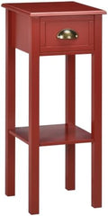 HOMCOM Narrow End Table with Drawer and Bottom Shelf Set of 1 Red