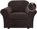 H.VERSAILTEX Rich Velvet Stretch 2 Piece Cover Chair Slipcover Sofa Cover Furniture Protector Couch Soft with Elastic Bottom Chair Couch Cover with Arms Width Up to 49 Inch(Chair,Brown)