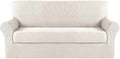 Turquoize Stretch Sofa Slipcover 2 Pieces Sofa Cover Couch Cover for 3 Cushion Couch Washable Furniture Protector Covers with Elastic Bottom Feature Thick Jacquard Fabric (Sofa, Ivory)