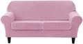 OBCREAT 3 Pieces Sofa Slipcover Stretch Velvet Sofa Covers for 2 Cushion Couch Loveseat Covers Soft Couch Cover with Elastic Bottom Non Slip Furniture Protector for Pets Kids (Pink, Medium)