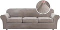 H.VERSAILTEX High Stretch Sofa Slipcover 4 Piece Cover Velvet Furniture Protector Form Fit Thick Velvet Extra Large Sofa Cover for 3 Cushion Couch Width Up to 97 Inch (Large Sofa, Taupe)