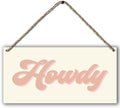 Retro Western Howdy Pink Beige Preppy Boho Printed Wood Plaque Sign Wall Hanging,Rustic Howdy Hanging Wall Signs for Western Home College Dorm Decor 12 x 6 Inches