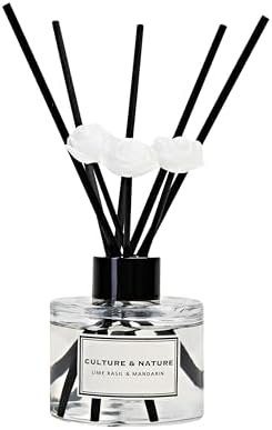 CULTURE & NATURE Reed Diffuser Set 4oz (120ml) Lime Basil & Mandarin Scented Diffuser with Sticks Home Fragrance Reed Diffuser for Bathroom Shelf Decor