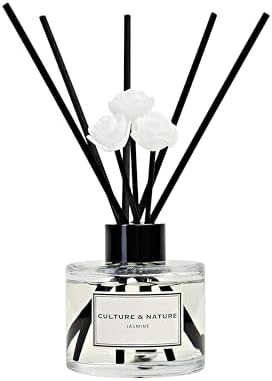 CULTURE & NATURE Reed Diffuser Set 4oz (120ml) Jasmine Scented Diffuser with Sticks Home Fragrance Reed Diffuser for Bathroom Shelf Decor