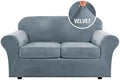 H.VERSAILTEX Real Velvet Plush 3 Piece Stretch Sofa Covers Couch Covers for 2 Cushion Couch Loveseat Covers Width Up to 72 Inch Feature Thick Soft Stay in Place (Medium Sofa, Stormy Blue)