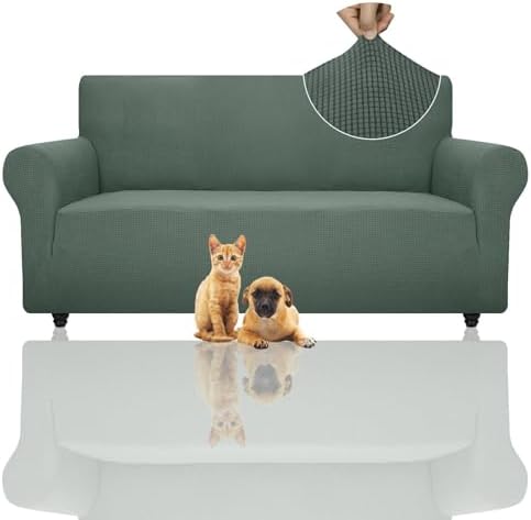 ZNSAYOTX Super Stretch Couch Cover (72"-92") Universal Sofa Covers with Elastic Bottom, Dog Cat Pets Friendly Washable Furniture Protector Fitted Sofa Slipcovers Stay in Place (Pea Green, Sofa)