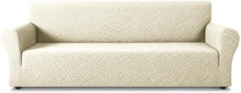 ZNSAYOTX 1 Piece Stretch Oversized Sofa Covers (91"-112"), New Plaid Couch Cover with Non-Slip Buckle for Dog Pets, Ultimate Soft Cozy Washable X-Large Sofa Slipcover Form Fit Protector, Beige