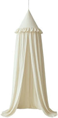 Wonder Space Kids Bed Canopy with Ruffles, Pastel Neutral Color for Boys & Girls, Frilled Cotton Tent Nursery Room Baby Crib Hanging Curtain Mosquito Netting Children Reading Nook Decoration (Ivory)