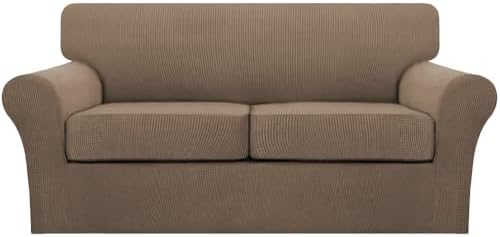 Turquoize 3 Piece Sofa Covers for 2 Cushion Couch Sofa Slipcover Soft Couch Cover for Dogs-Washable Sofa Furniture Cover with 2 Individual Cushion Covers, Feature Fabric (2 Cushion Sofa, Macchiato)