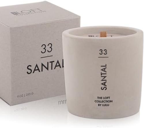 Lulu Candles | Santal Scented Candle | The Loft Collection | Concrete Cement Jar Candle | Soy Candles for Home Fragrance & Decor | Wood Wicked & Highly Scented Candle | 9 Oz.