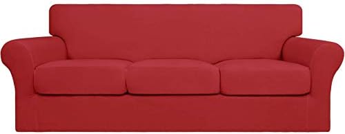 Easy-Going 4 Pieces Stretch Sofa Cover for 3 Cushion Couch Washable