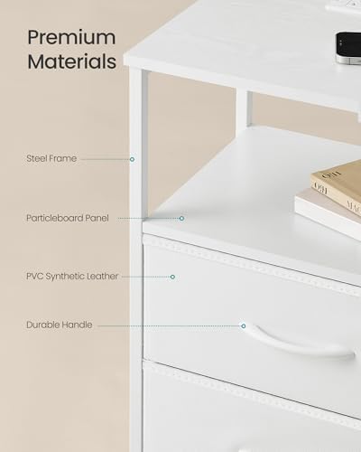 SONGMICS Nightstand with Charging Station, 4 Fabric Drawers
