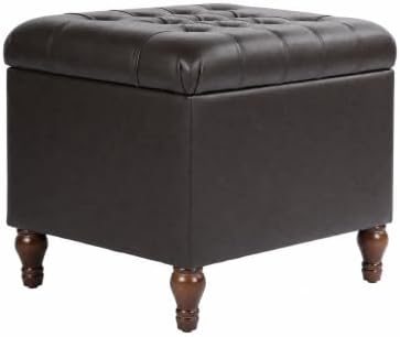 Spatial Order 24" Medium Tufted Storage Ottoman - Espresso Brown Faux Leather