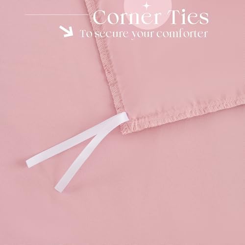 Horbaunal 5 Pcs Pink Ruffle Duvet Cover Queen Size Soft Microfiber Shabby Chic Ruffled Duvet Cover Set, Vintage French Country Ruffle Bedding Set with Zipper Closure & Corner Ties, 90" x 90"