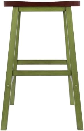 Winsome Satori Saddle Seat 29" Bar Stool, Rustic Green and Walnut