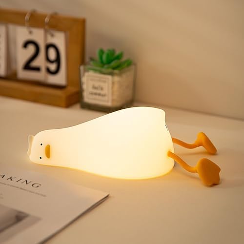 Duck Night Light Silicone,Lying Flat Duck Night Light, Kids Room Decor Ambient Lamp,Nursing Bedside Touch Night Lamp, Rechargeable and Dimmable,Cute Squishy Night Light.