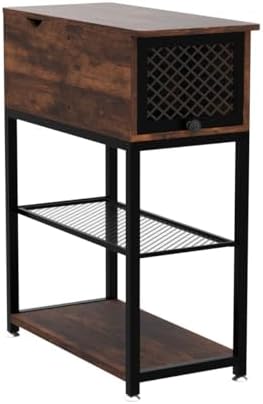 End Tables with Charging Station Set of 2, Flip Top 8.4" Super Deep Drawer