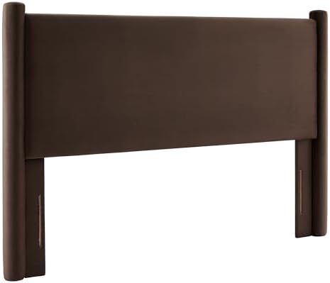 Modway Rael Queen Upholstered Headboard with Pillars in Chocolate Brown – Velvet Headboard – Stain-Resistant Performance Velvet Headboard for Queen Size Beds