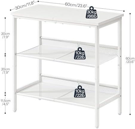 HOOBRO End Table, 3-Tier Narrow Side Table, Nightstand with 2 Flat or Slant Adjustable Shelves for Small Spaces, Hallway, Living Room, Bedroom, Sturdy, Easy Assembly, White WT23BZ01G1