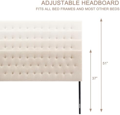 Upholstered Headboard California King, Adjustable Height 37''- 51'', Beige