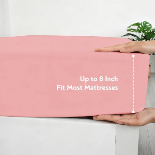 Twin Fitted Sheet Only for Girl, Bed Sheet with Deep Pocket to 14 Inch Pink