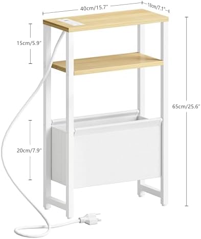 Narrow Side Table with Charging Station Slim End Table Sofa with Magazine Rack, Bedside Table for Small Spaces, 3 Tier Nightstand for Living Room Couch, Bedroom Natural LET503YE
